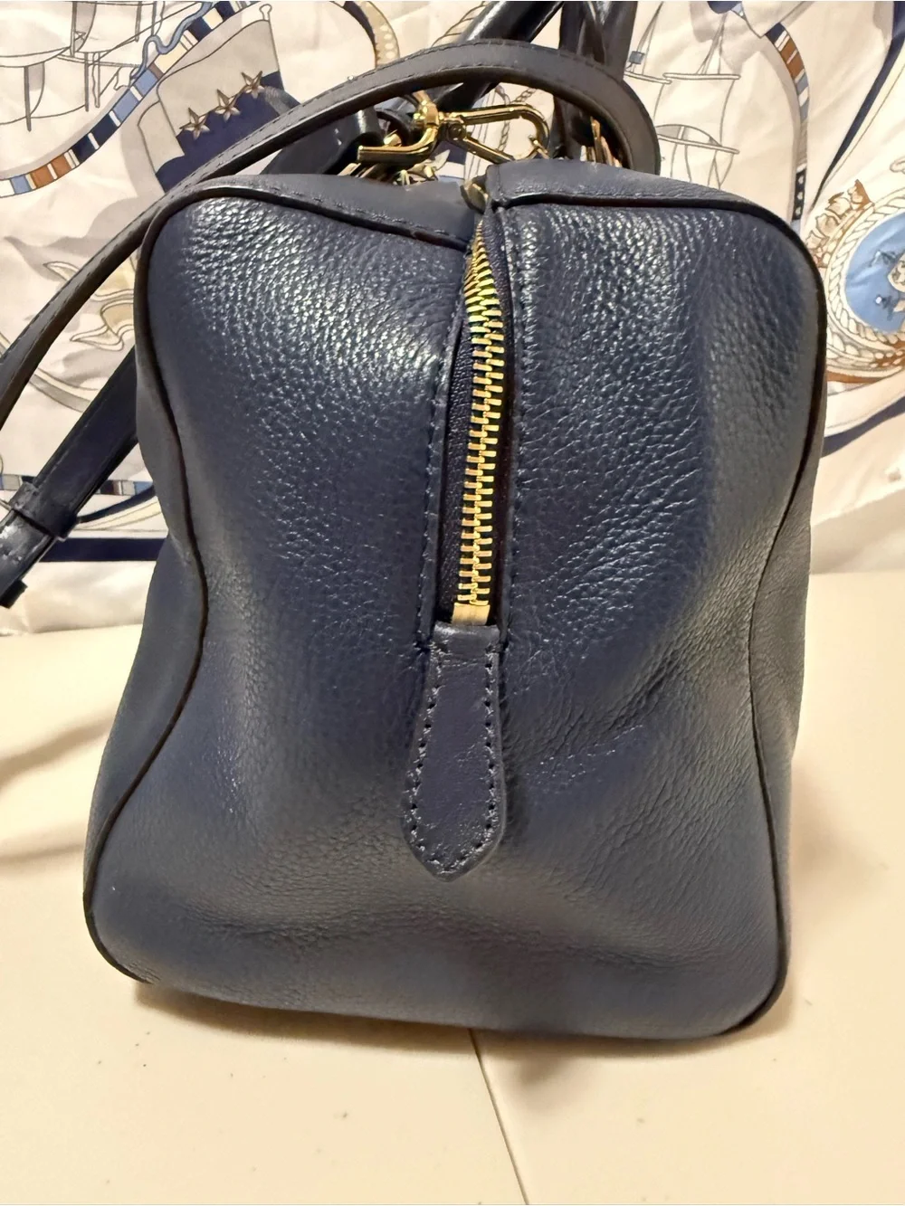 Michael Kors  Large Deep Navy Pebbled Leather Satchel with Gold Hardware NWT